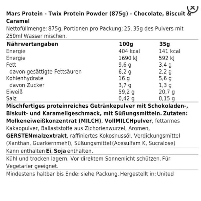 Mars Twix Hi Protein Whey 875 g facts