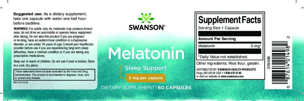 Swanson Melatonin 3mg 60 Kapseln