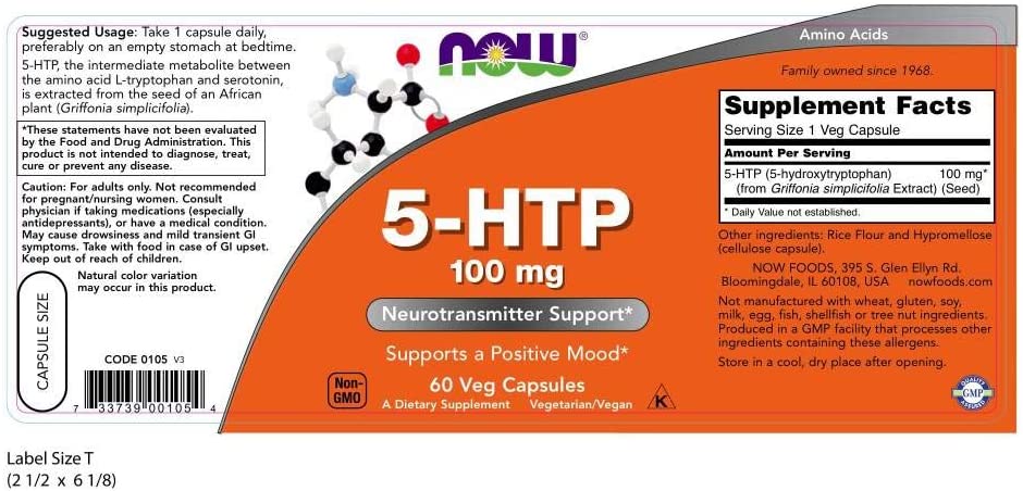 NOW Foods 5-HTP 100mg 60 Kapseln facts