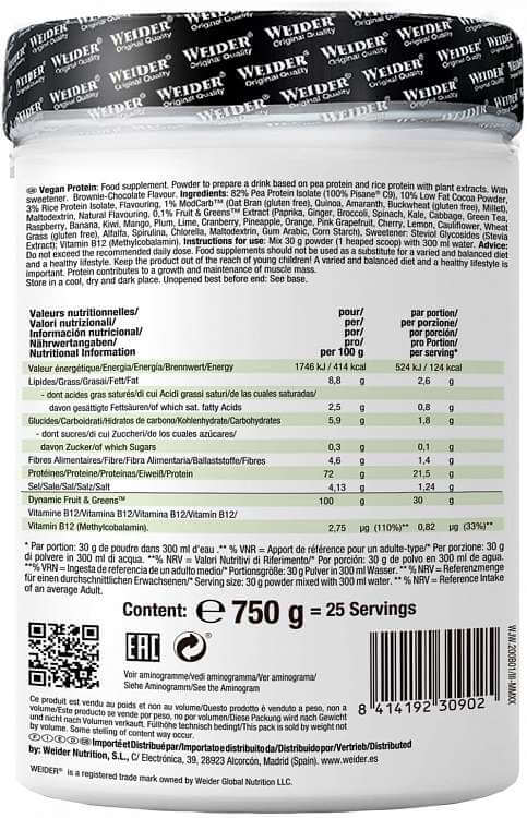 Weider Vegan Protein 750g facts