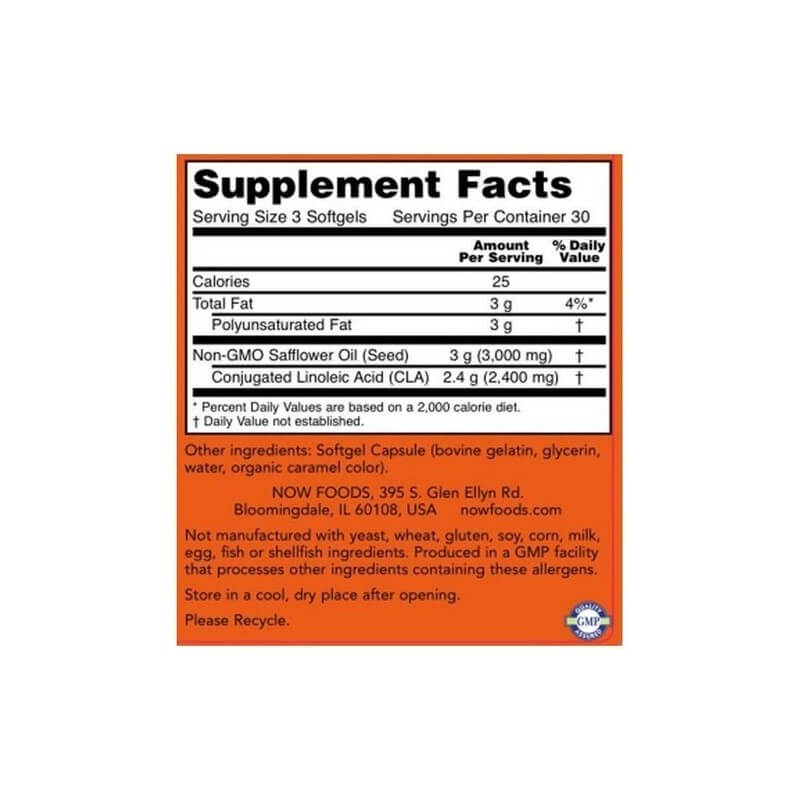 NOW Foods CLA 800mg Softgels 90 Tabletten facts