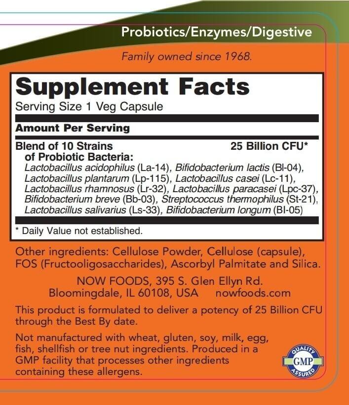 NOW Foods Probiotic-10 25 Billion 50 Kapseln facts