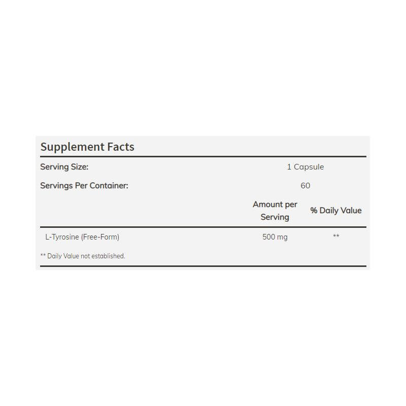 NOW Foods L-Tyrosine 500mg 60 capsules facts