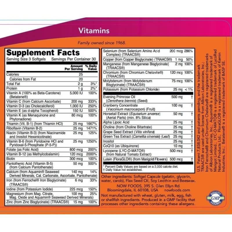 NOW Foods Eve Multiple Vitamin Softgels 90 capsules facts