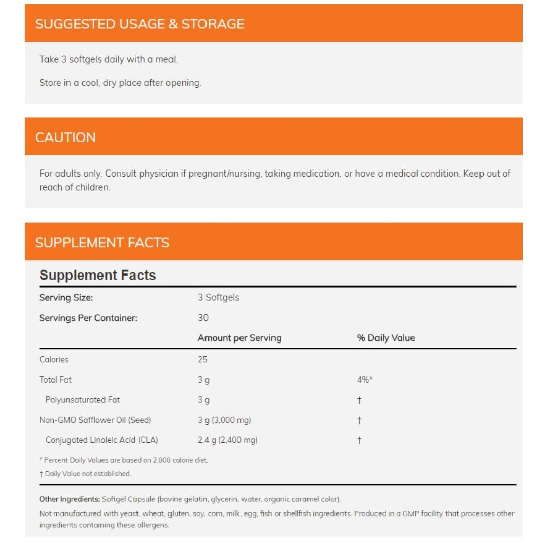 NOW Foods CLA 800mg Softgels 180 Tabletten facts