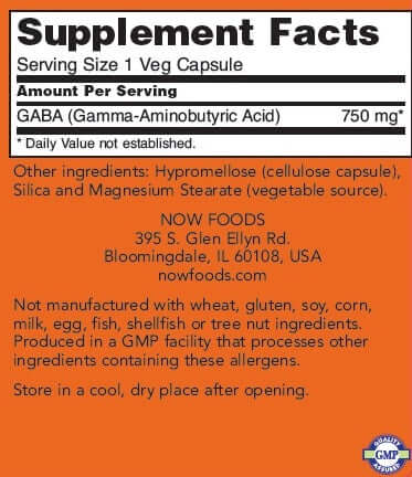 GABA 750 mg Veg Capsules facts