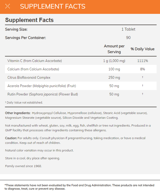 NOW Foods Buffered C-1000 Complex 90 Tabletten facts