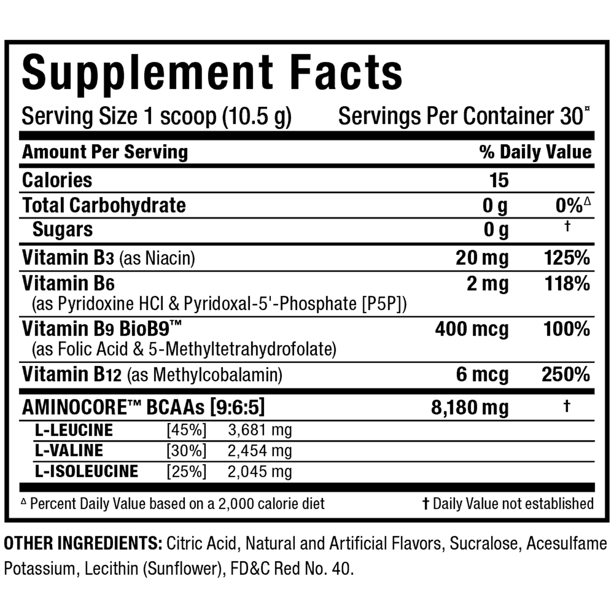 ALLMAX Nutrition AMINOCORE BCAA Powder 315g facts