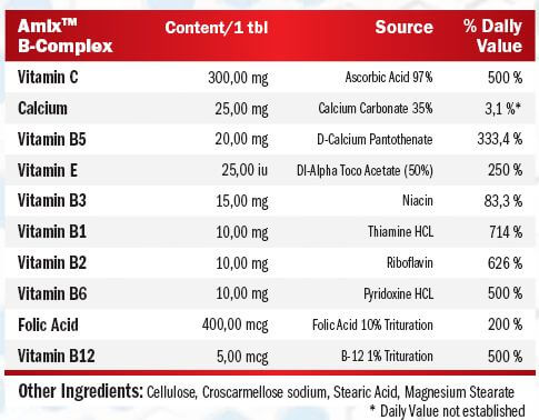 Amix B-Complex + Vitamines C &amp; E 90 gélules facts