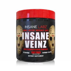 Insane Veinz es un suplemento pre-entrenamiento no estimulante formulado con ingredientes probados para aumentar la producción de óxido nítrico y proporcionar una circulación sanguínea de bombeo para un físico bombeado y repleto de venas.