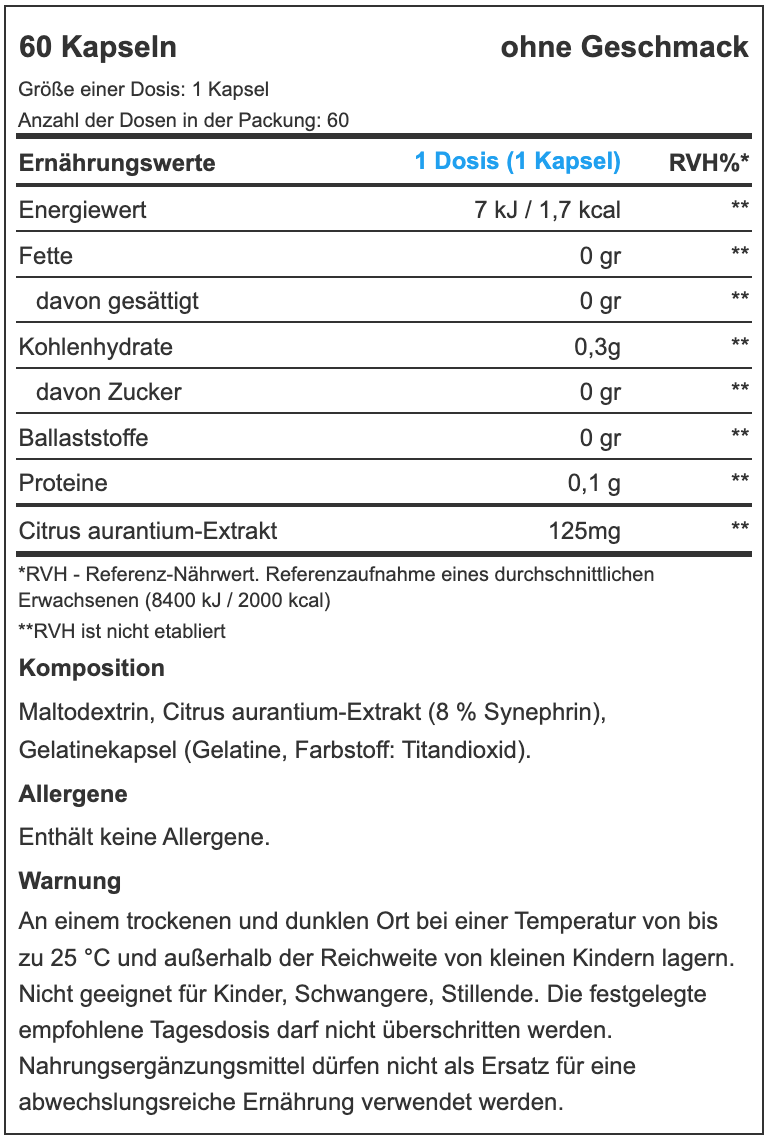 Faits Nutrend Synephrine